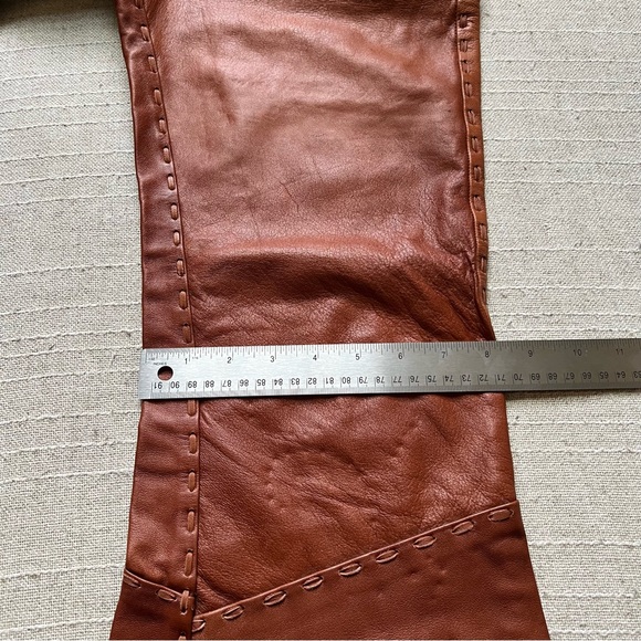 Vintage 1970s Whipstitched Buckskin Leather Flare Pants - Picture 12 of 16